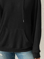 Ribbed Knit Long Sleeve Drawstring Hoodie