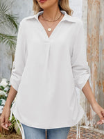 Drawstring Johnny Collared Three-Quarter Sleeve Top