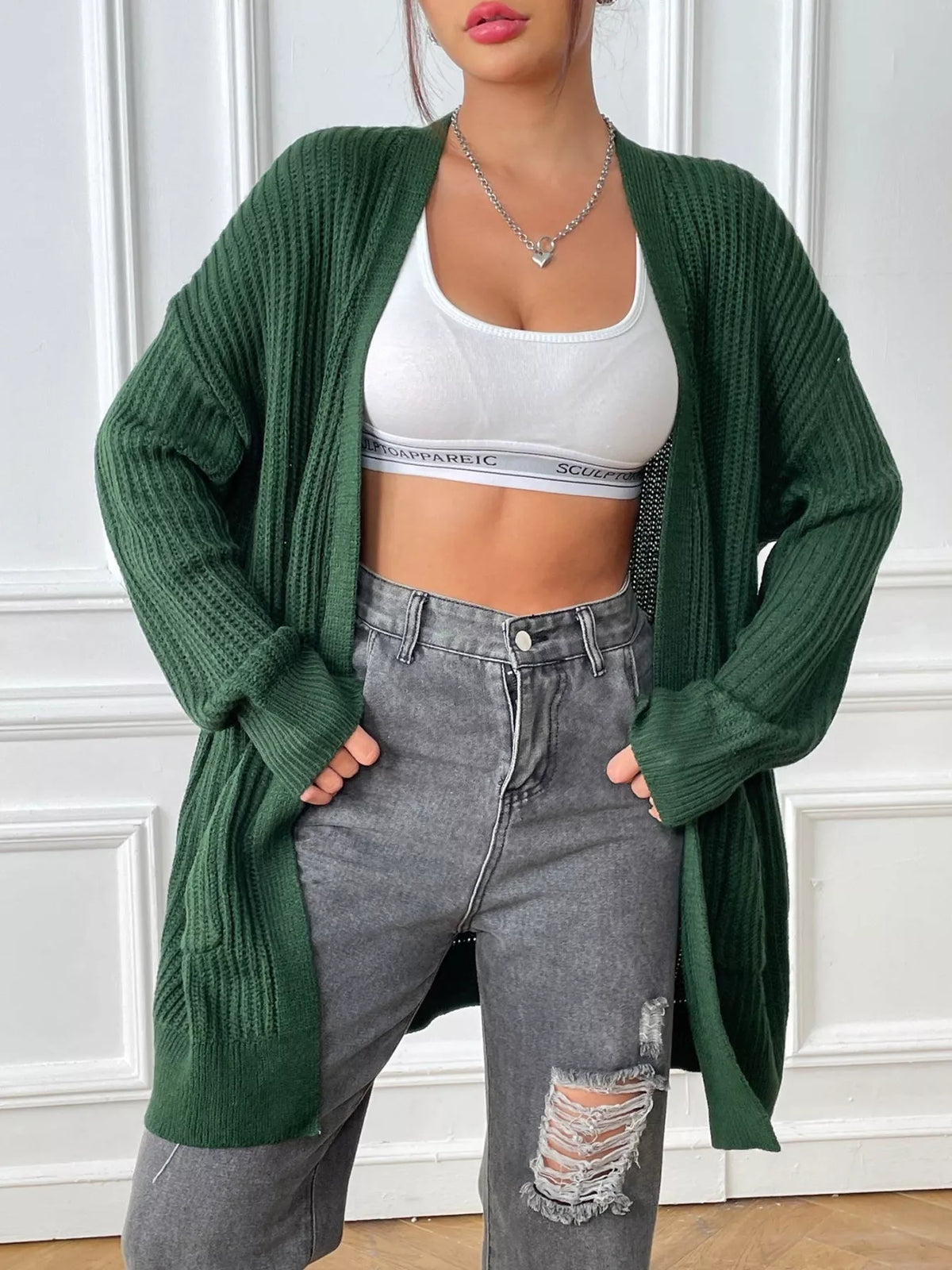 Open Front Drop Shoulder Cardigan