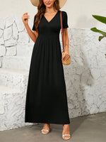 Surplice Short Sleeve Maxi Dress - Ladyez