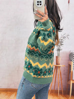 Geometric Round Neck Long Sleeve Sweater