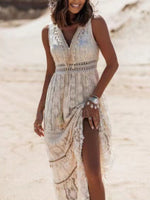 Lace V-Neck Sleeveless Maxi Dress