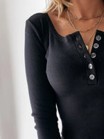 Button Detail Long Sleeve T-Shirt - Ladyez
