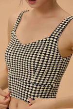 Crisscross Back Houndstooth Active Bra - Ladyez