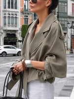 Lapel Collar Tie Waist Trench Jacket