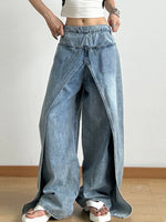 Wide Leg Wash Patchwork Jeans - Ladyez