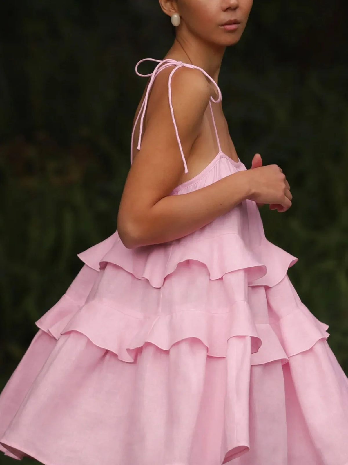Ruffle Layered Tie Shoulder Cami Dress