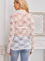 Mock Neck Long Sleeve Lace Sheer Top - Ladyez