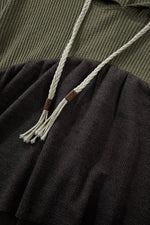 Color Block Waffle Knit Raw Hem Hoodie