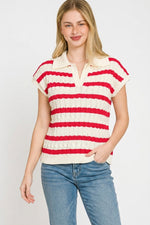 Zenana Textured Stripe Collared Sweater Vest