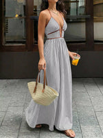 Striped Halter Neck Maxi Dress