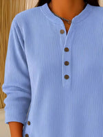 Full Size Ribbed Half Button Henley Top Plus Size