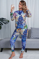 Shiny Tie-Dye Crewneck Top and Drawstring Waist Joggers Lounge Set - Ladyez