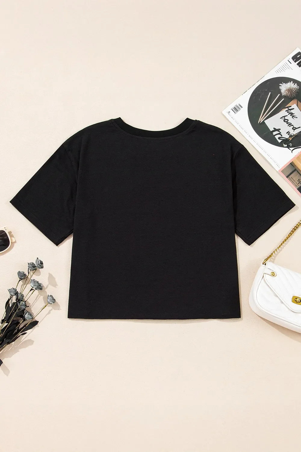 Checkered Peace Sign Round Neck T-Shirt