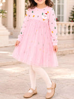 Children's Christmas Santa Claus Tulle Long-Sleeve Dress