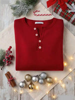 Full Size Half Button Long Sleeve Knit Top Plus Size