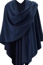 Draped Knitted Split Cape Shawl with Strap