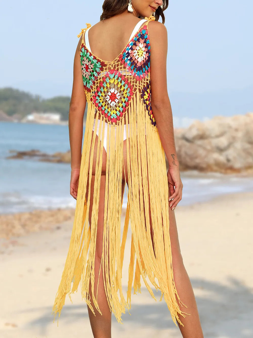 Fringe Spaghetti Strap Cover-Up - Ladyez
