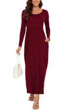 Round Neck Long Sleeve Pocketed Maxi Dress - Ladyez