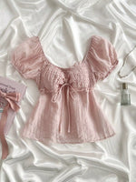 Sweetheart Neck Puff Sleeve Smocked Blouse
