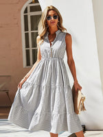 Striped Sleeveless Tiered Midi Dress