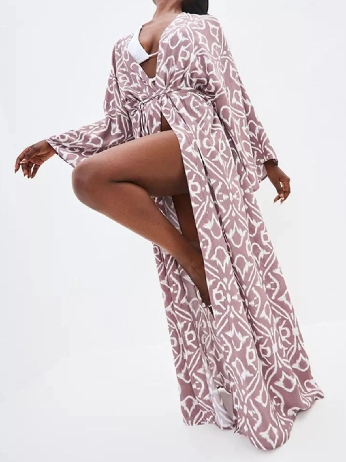 Geometric Print Surplice Beach Cover Up Dress - Ladyez