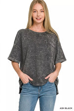 Zenana French Terry Acid Washed Exposed Seam T-shirts