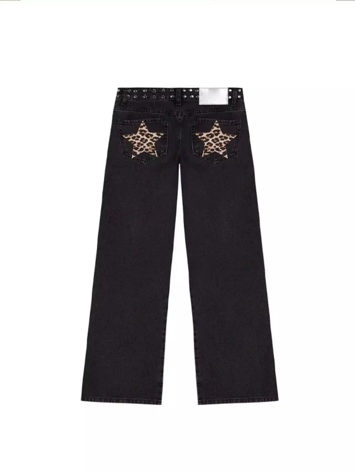 Leopard Star Patches Wide Leg Jeans