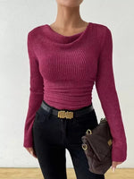 Cowl Neck Ribbed Long Sleeve Sweater