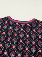 Contrast V Neckline Bracelet Sleeve Vintage Floral Blouse