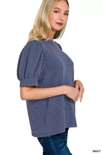 Zenana Raised Rib Puff Sleeve Top