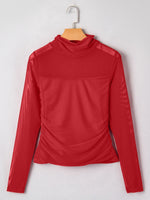 Sheer Mesh Patchwork High Neck Long Sleeve Top