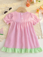 Children's Fruit Embroidered Striped Short Sleeve Dress