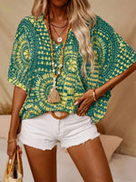 Printed V-Neck Half Sleeve Top