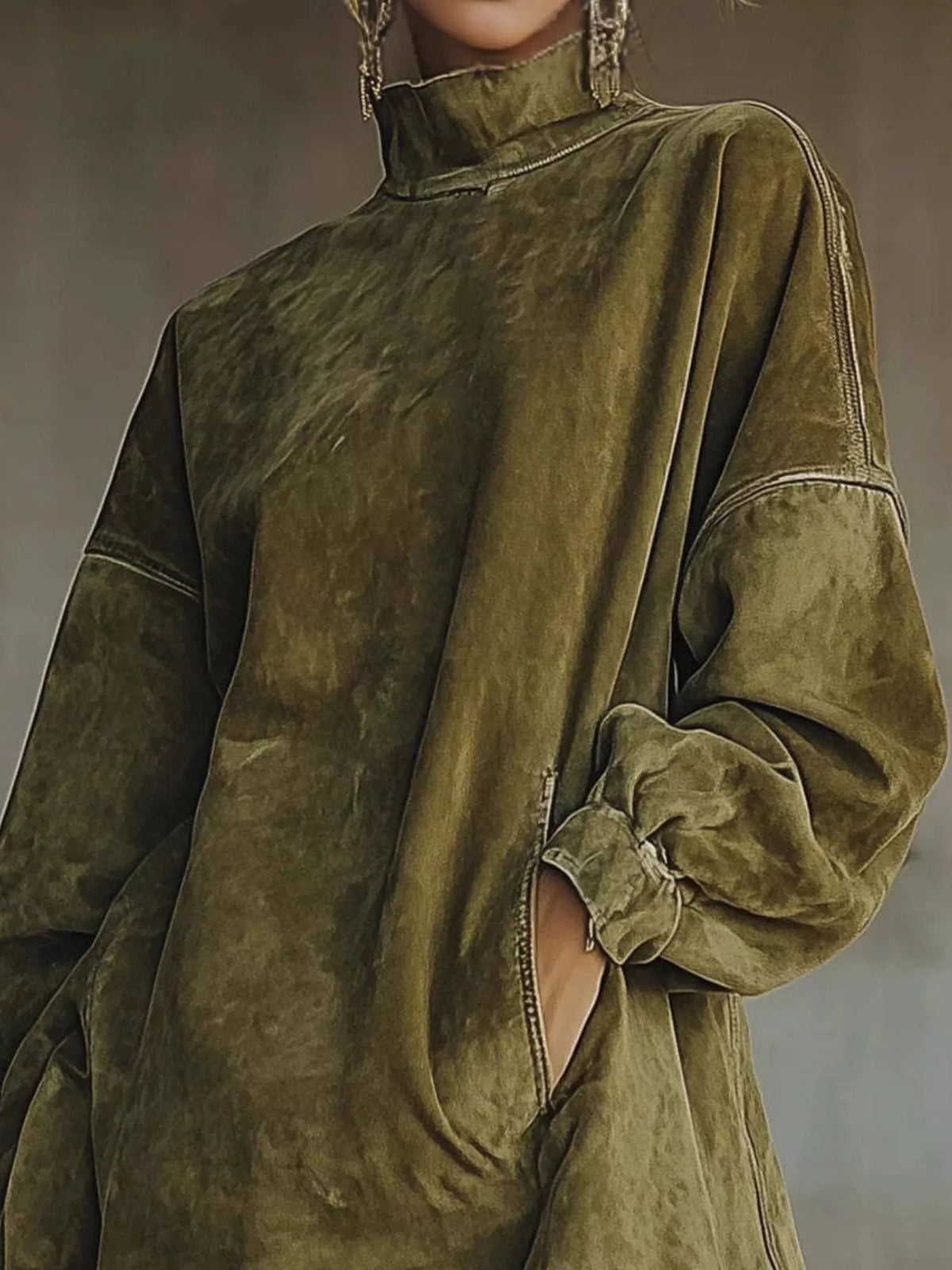 Fringe Turtleneck Long Sleeve Dress