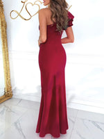 Cutout One Shoulder Ruffle Split Dress - Ladyez
