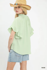 Umgee Textured Ruffle Sleeve Blouse