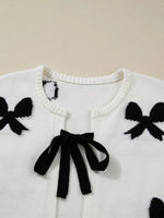 Tie Front Bow Pattern Cardigan