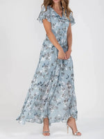 Floral V-Neck Flutter Sleeve Maxi Dress - Ladyez