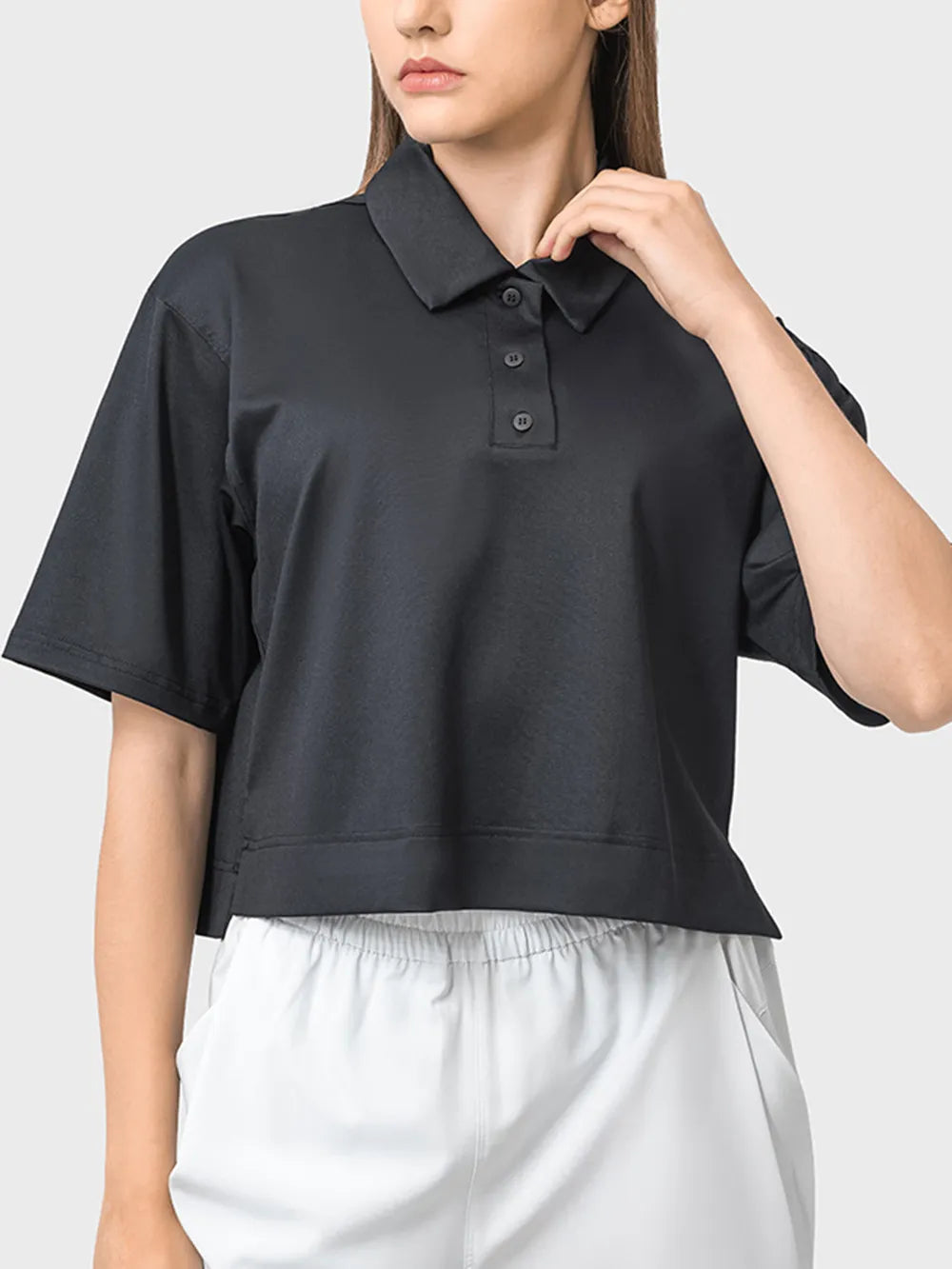 Millennia Half Button Short Sleeve Active T-Shirt - Ladyez