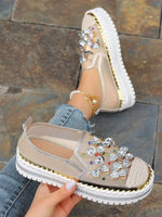 Rhinestone Round Toe Platform Loafers