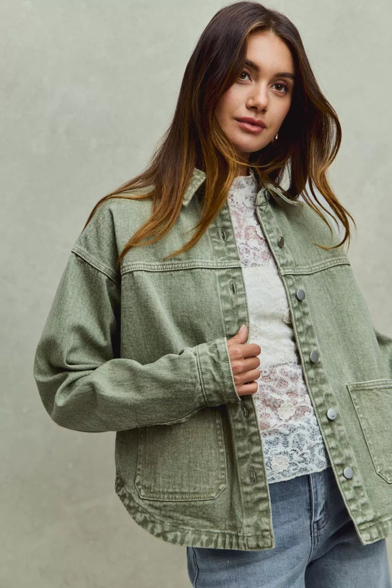 SO ME Vintage Washed Button Twill Shacket