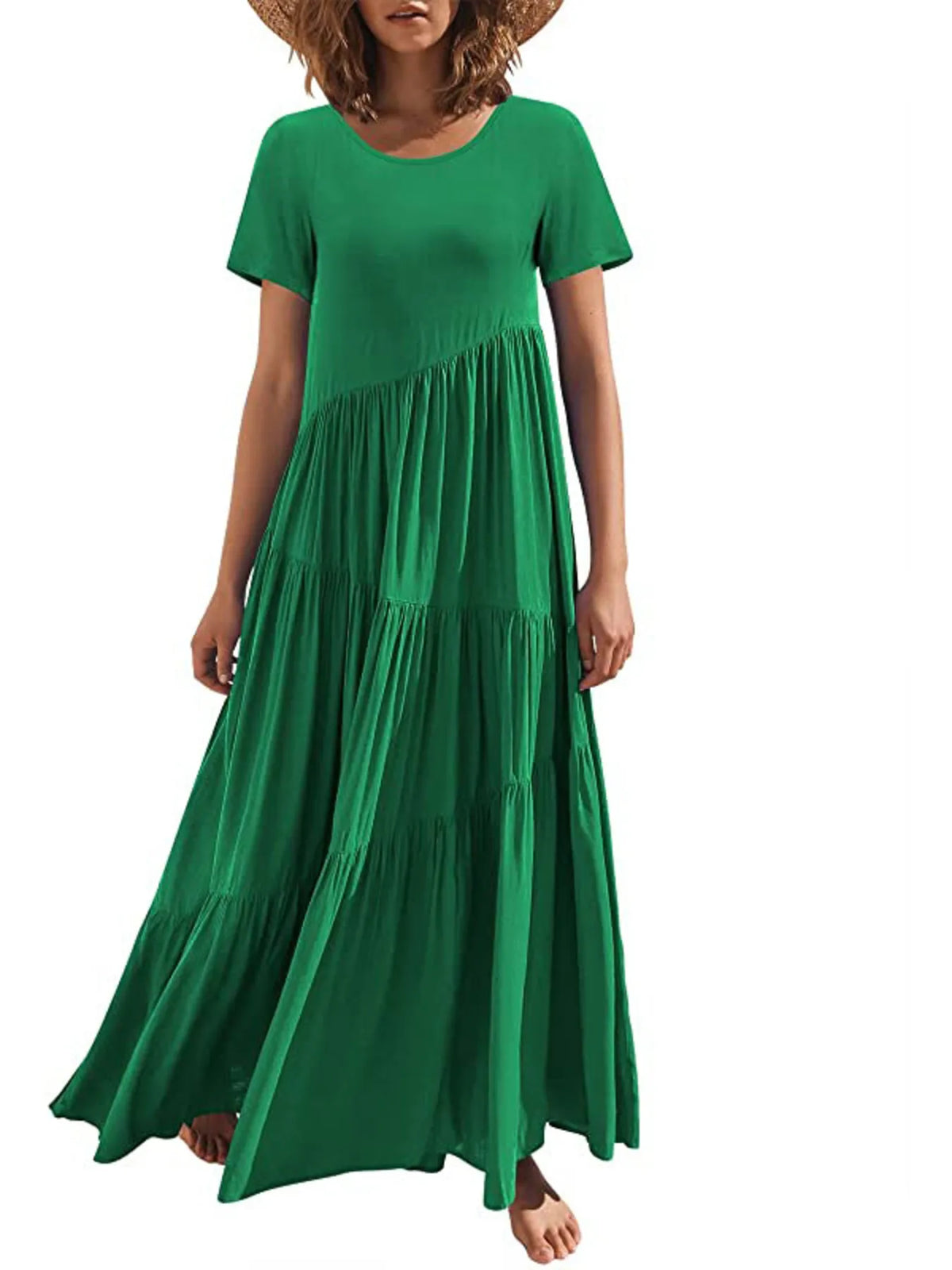 Round Neck Tiered Ruffle Maxi Dress - Ladyez