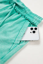 Mineral Washed Drawstring Elastic Waist Raw Cut Shorts