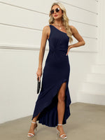 One-Shoulder Asymmetric Maxi Dress with Twist Detail - Ladyez