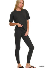 Zenana Full Size Brushed Dty Microfiber Short Sleeve Top and Pants Loungewear Set Plus Size