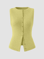 Ribbed Button-Front Sleeveless Tank