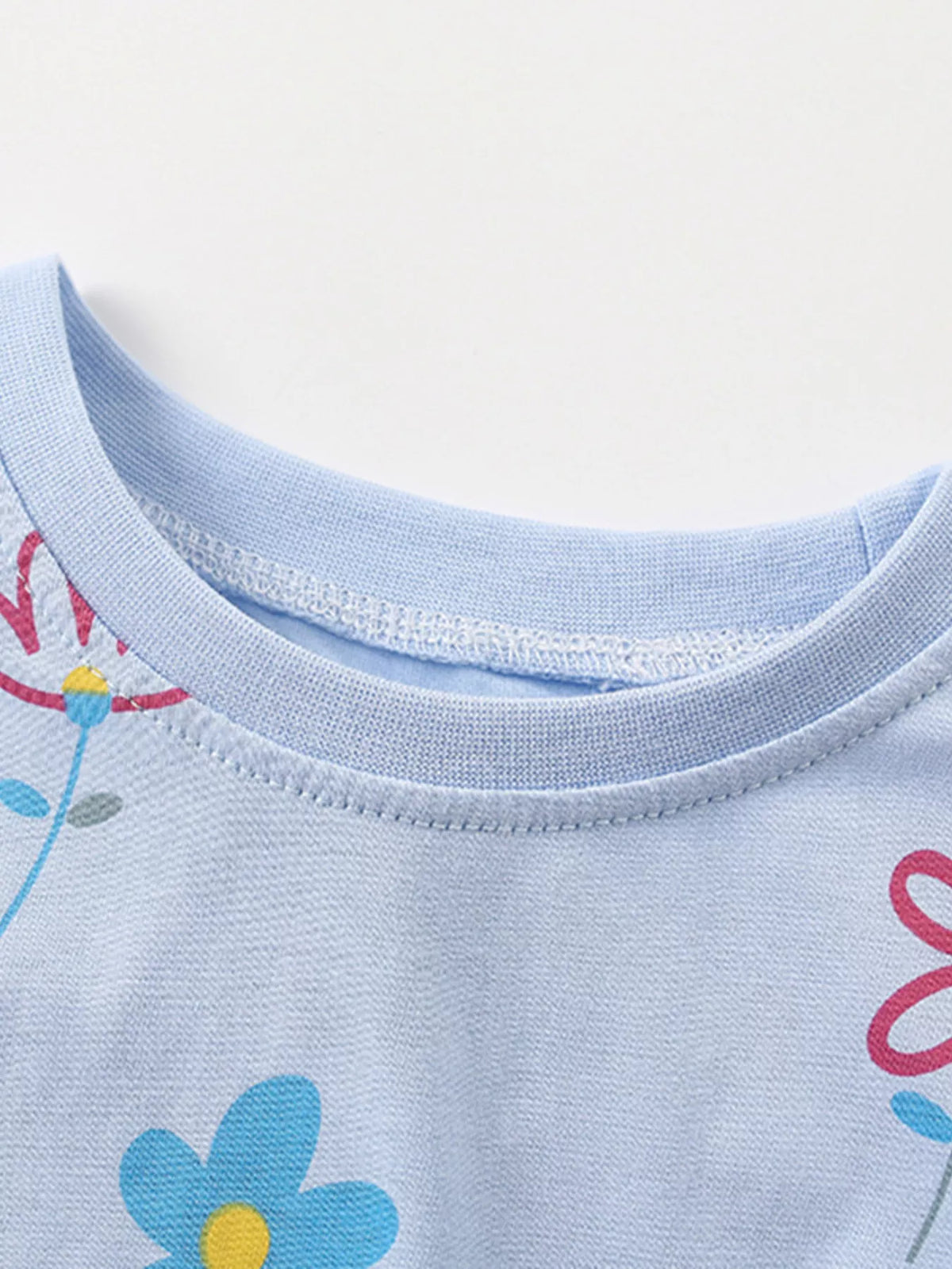 Children's Floral Print Round Neck Top and Shorts Set