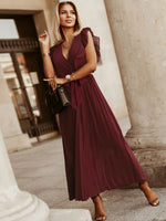 Tied Surplice Cap Sleeve Pleated Dress - Ladyez