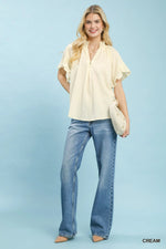 Umgee Textured Ruffle Sleeve Blouse